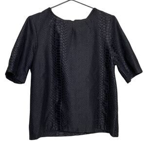 TOPSHOP Black Top Snakeskin Pattern 1/4 Zipper Back Size 8